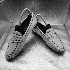 Robert Zur White Silver Studded Loafers Women's Size 7